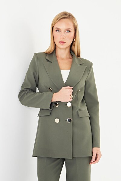 LOVELF Premium Büyük Gold Düğmeli Kruvaze Takım Haki