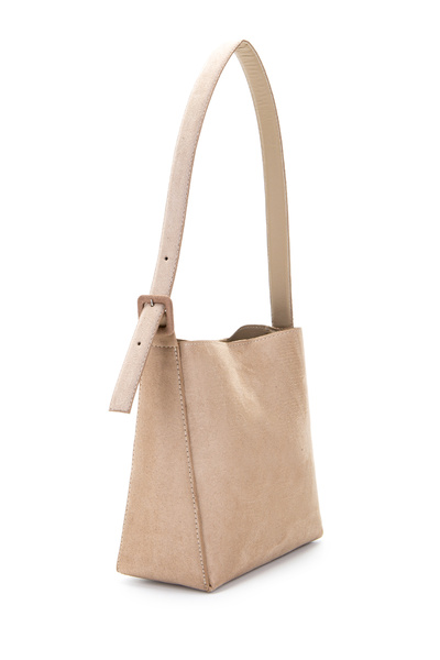 minebag Suede Alita Handbag with Belt Strap Detail Beige