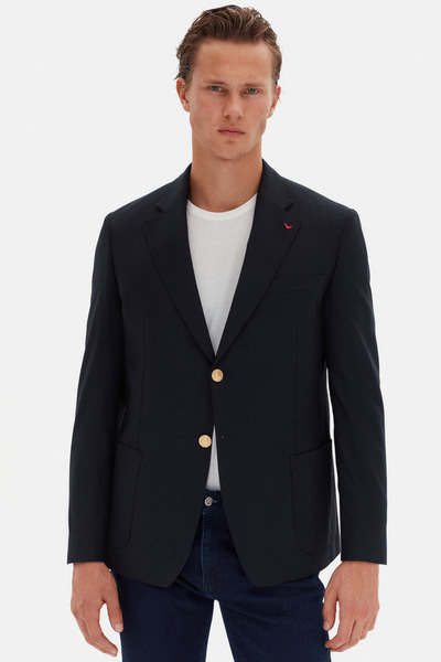 D'S Damat Ds Damat Comfort Fit Navy Blue Plain Fabric Jacket