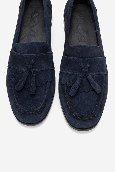 LuviShoes LUPEN Сині замшеві лофери з китицями з натуральної шкіри для жінок