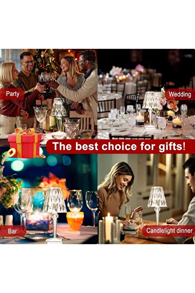 Houmt Crystal Table Lamp Touch Control, 2000mAh Rechargeable LED Diamond Table Lamp with 3-Color Lig