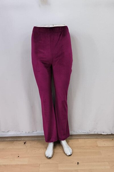 Mossta High Waist Flared Velvet Trousers - Burgundy