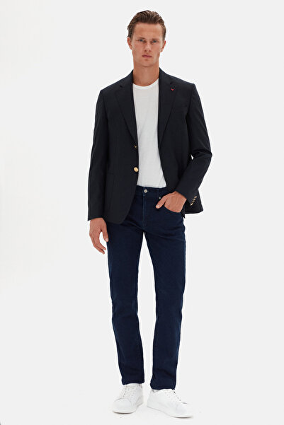 D'S Damat Ds Damat Comfort Fit Navy Blue Plain Fabric Jacket