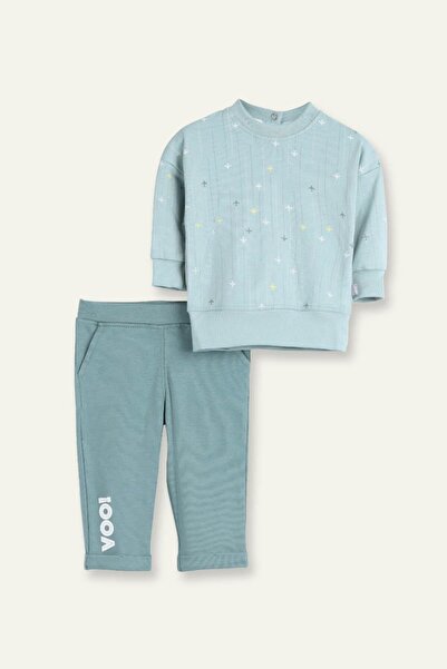 Zeyland Erkek Bebek Desenli T-shirt ve Tek Alt İkili Takım - Yeşil