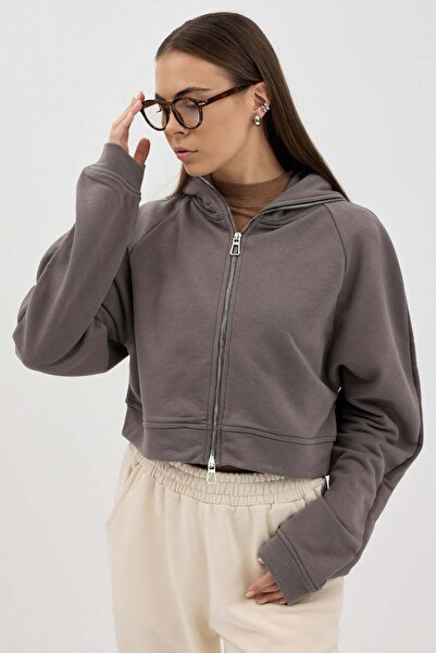 Buly Φούτερ με φερμουάρ και λεπτομέρεια με κουκούλα