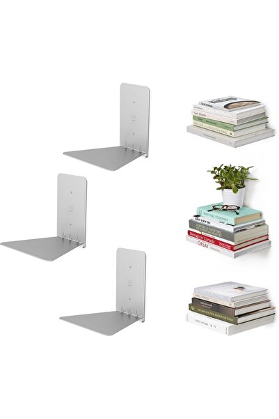 umbra Conceal Floating Bookshelf, L, Silver, Set of 3