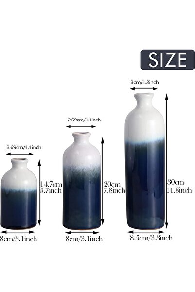 genernic Teresa's Collections Ceramic Vases Set of 3, 25 cm, Navy & White