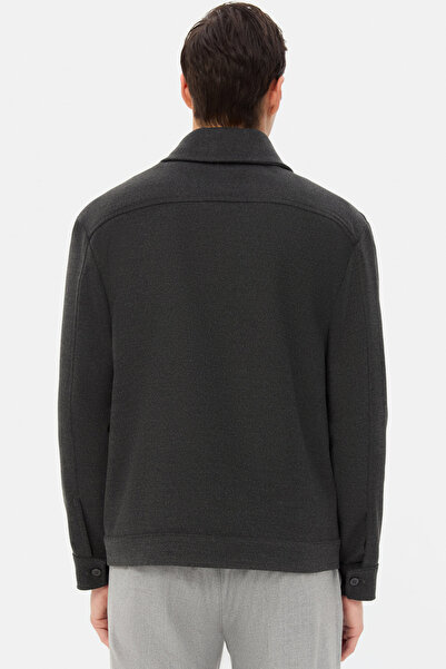 Twn Relaxed Fit Gray Melange Knitted Shirt Jacket