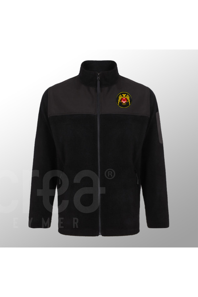 Crea Eymer Wear Μαλακό φλις με φερμουάρ με σχέδιο Double-Bal Eagle - Μαλακό φλις με φερμουάρ μαύρο