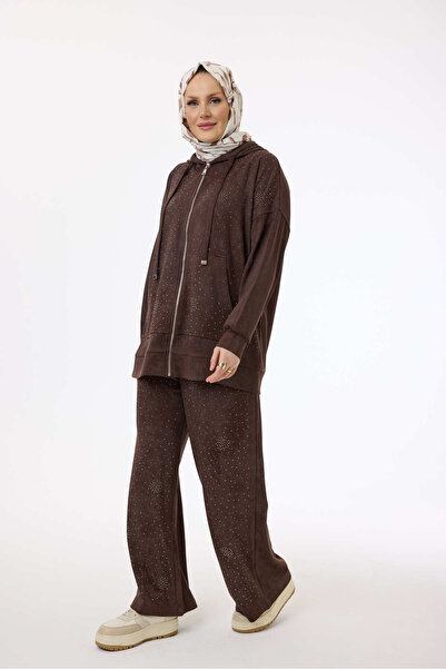 My City 6002 - Stylish Comfortable Dora Luca Hooded Stone Detailed Trousers Hooded Sets