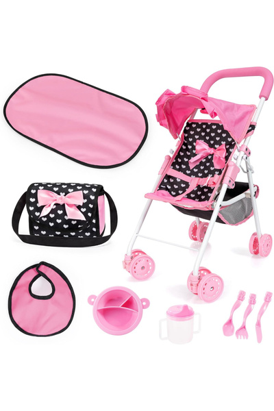 Bayer Buggy Doll Care Set Hearts with Foldable Sports Stroller, Adjustable Hood, Accessories