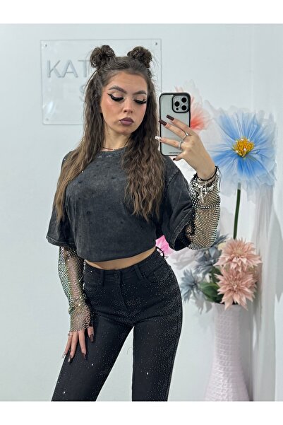 KATYDEA STORE Black skinny jeans with stamped crystals DARIA