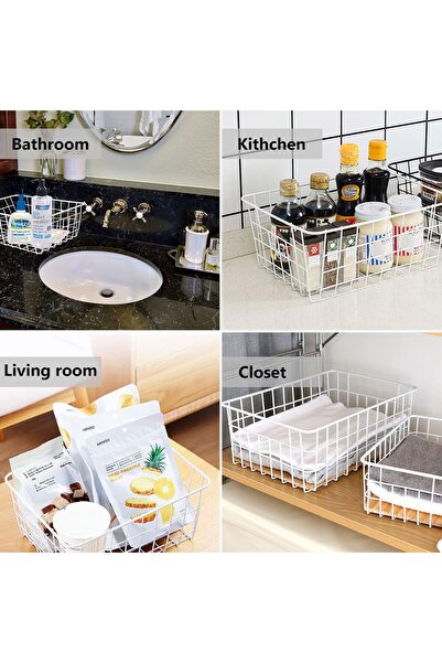 Generic 4-Pack Stackable Wire Freezer Organizer Baskets with Handles (White)