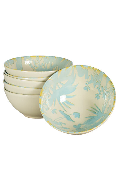 Cesiro Set of 6 bowls, 600 ml, Hawaii, light cream with light blue leaves