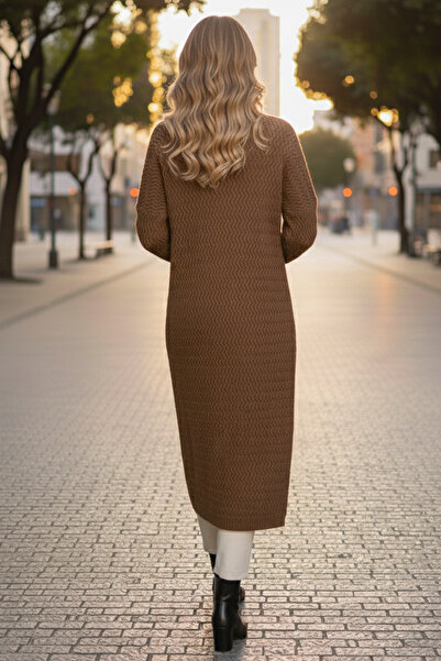 benguen Ζιγκ-ζαγκ μοτίβο μακρύ πλεκτό ζακέτα R4470 βιζόν