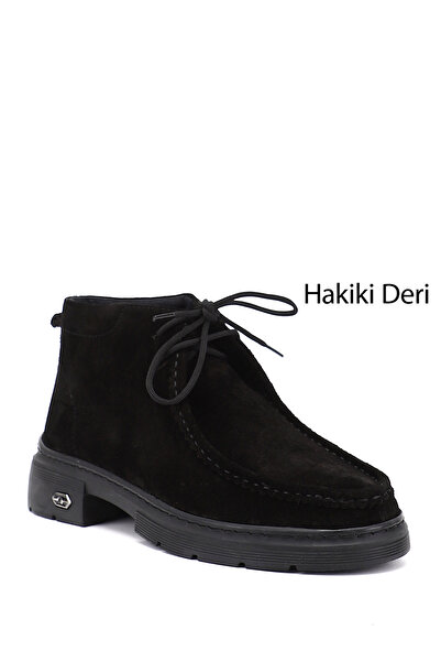 GÖNDERİ(R) Women's Black Suede Lace-Up Genuine Leather Comfort Boots