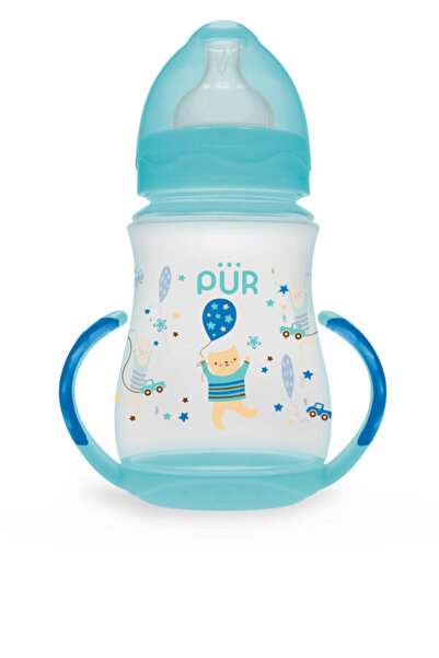 Pür PUR 9023 – WIDE-MOUTH BABY BOTTLE, PATTERN AND HANDLES green +6 MONTHS, 250ML