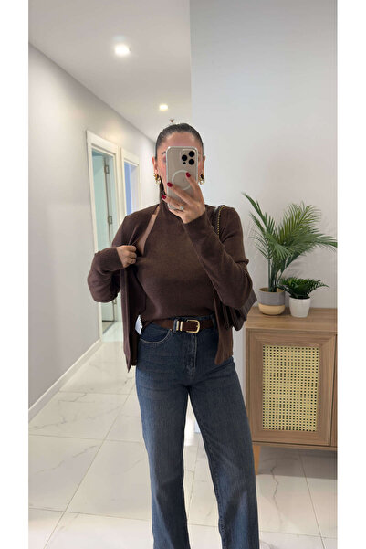 BİRCANÇİL Cwilla Coffee Inside Bady Detailed Cardigan