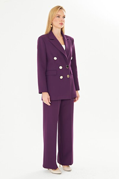 LOVELF Premium Büyük Gold Düğmeli Kruvaze Takım Mürdüm