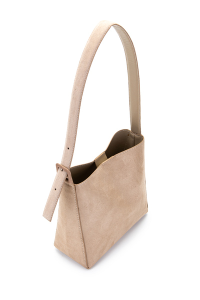 minebag Suede Alita Handbag with Belt Strap Detail Beige