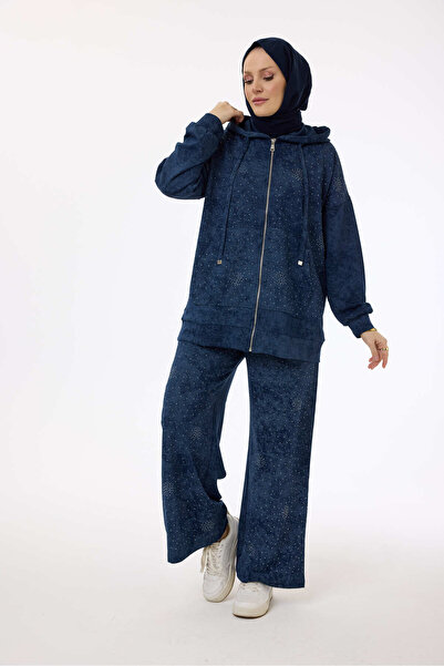 My City 6002 - Stylish Comfortable Dora Luca Hooded Stone Detailed Trousers Hooded Sets