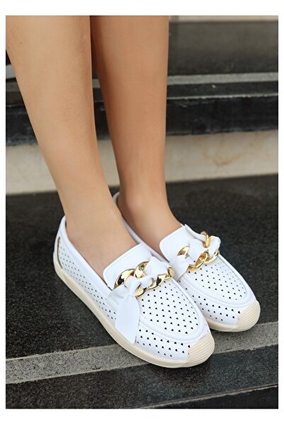 TUBA TOPTAŞ Chain Buckle Bow Hole Loafer Moccasin Women's Shoes