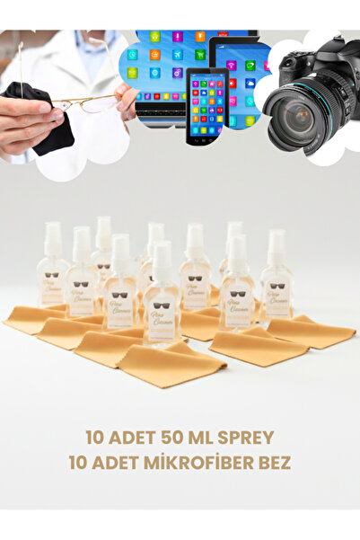 otio 10 Adet Gözlük ve Ekran Temizleme Seti, 50 ml sprey ve A Kalite Mikrofib...
