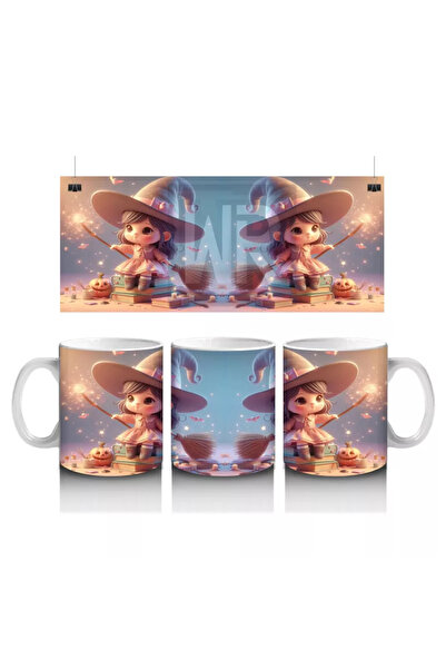 Wisdom Rain كوب مطبوع لطيف للهالوين مع شكل أرنب مكنسة سحرية