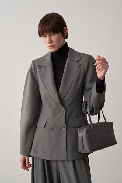 Mathilda Store Gri Nora Balon Kol Kruvaze Blazer Ceket