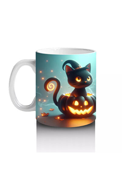 Wisdom Rain Gothic Halloween Printed Mug with Twin Witch Figures and Pumpkins