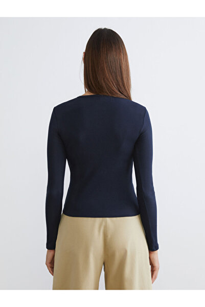 LC Waikiki Vision Navy Blue Crew Neck Corded Fabric Women's Bodysuit