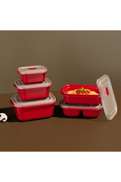 PONÇİK BEBEK 3-Piece Storage Container Red Color 3 Piece Rectangular Set (500 X 1000 X 2000 ml)