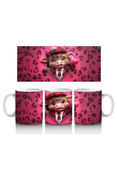 Wisdom Rain كوب على شكل قلب مع سترة بنمط لحم البقر يحب الأطفال الحليب