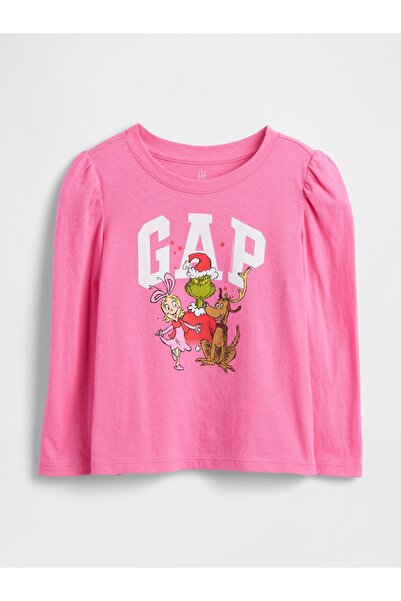 GAP Kız Bebek Pembe Dr. Seuss™ Puff Sleeve Logo T-Shirt