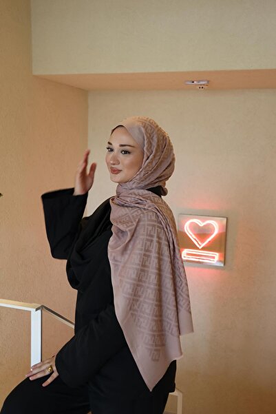 Şalland F Pattern Wool Cashmere Shawl Powder