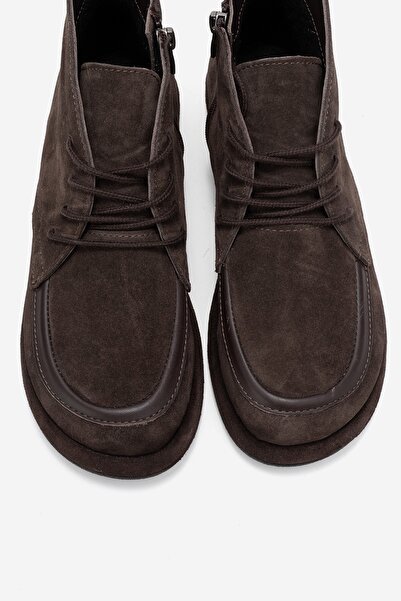 LuviShoes Γυναικεία μποτάκια MARTAS καφέ σουέντ από γνήσιο δέρμα με κορδόνια με φερμουάρ