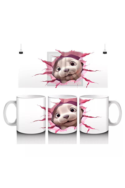 Wisdom Rain كوب قهوة مطبوع عليه جرو دبليوبيو لطيف مع تأثير جدار مكسور