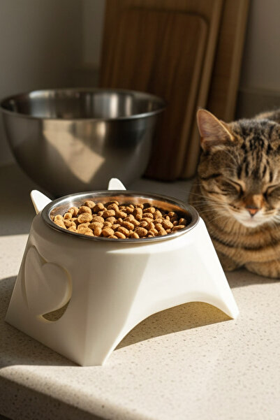 Genel Markalar Luci Yüksek Ayaklı Kedi Mama Kabı - Boyun Koruyucu Eğik Tasarı...