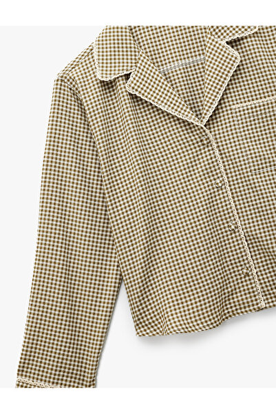 Koton Comfortable Fit Long Sleeve Shirt Collar Crop Plaid Pajama Top