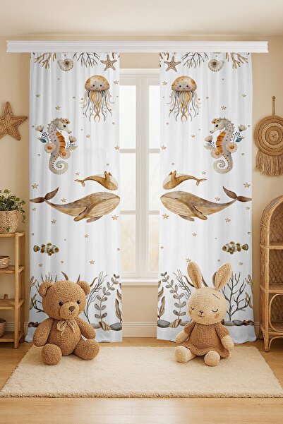 EVPANYA Cortina de fundal pentru camera bebelușului cu model submarin drăguț boem (preț pentru o singură aripă)