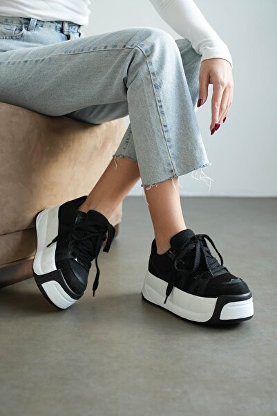 MODAADAM Women's Yonna Thick Sole Sneakers - Black White