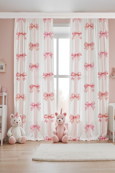 EVPANYA Pink Striped Bows Patterned Children's Baby Room Background Curtain (Single Wing Pricing)