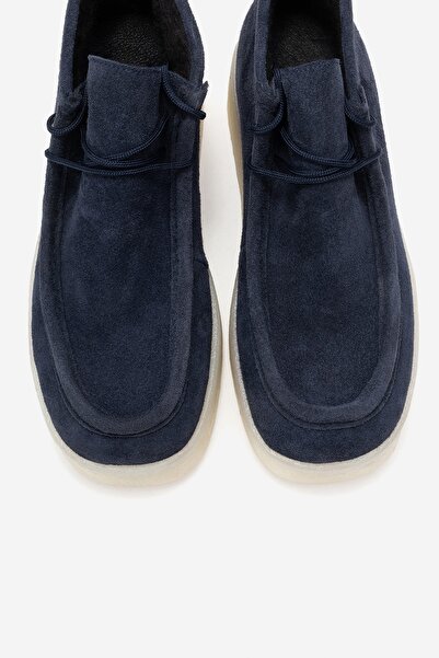 LuviShoes Melia Navy Blue Suede Genuine Leather Women's Ankle Boots