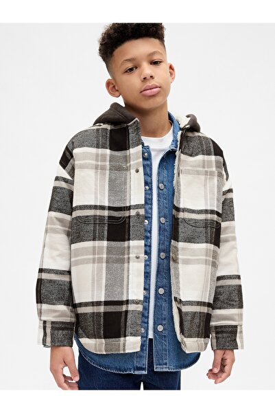 GAP Erkek Çocuk Gri Sherpa Kapüşonlu Flannel Ceket