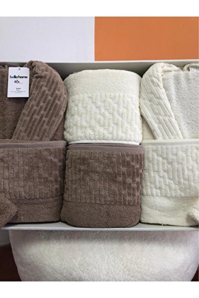 Çeyiz Diyarı Su Yolu 8 Piece Family Bathrobe Set Cream - Dark Beige