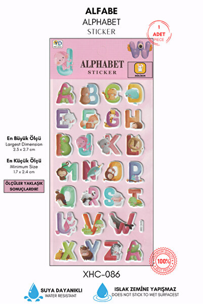 Mielibon Hayvanlı Alfabe Sticker Seti – Kabartmalı Harf ve Hayvan Çıkartmaları