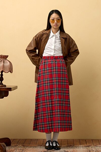 Ceylan Otantik Red Plaid Flared Skirt