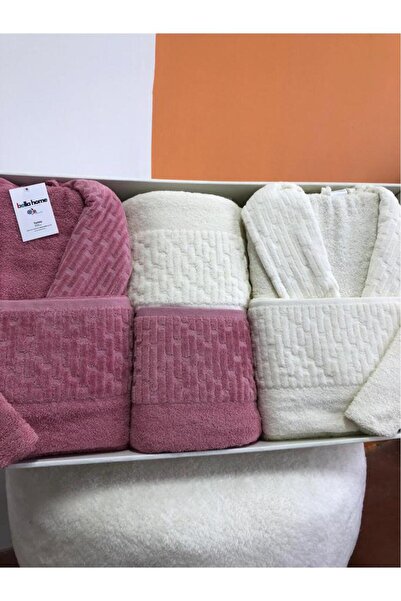 Çeyiz Diyarı Su Yolu 8 Piece Family Bathrobe Set Cream - Dusty Rose