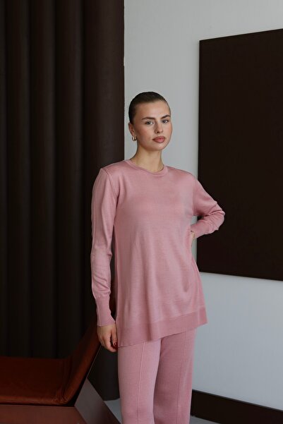 ilmek 25017 Women's Pants Stitching Detailed Premium Knitwear Set Pink