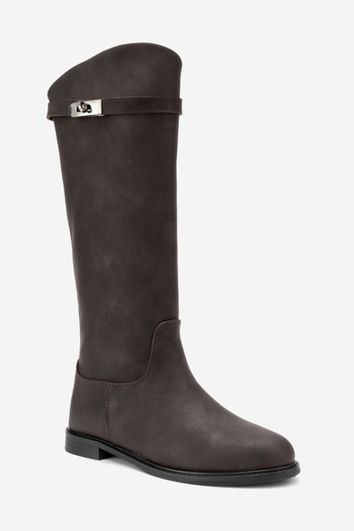 LuviShoes Γυναικείες μπότες ιππασίας YOKO καφέ Nubuck με ζώνη